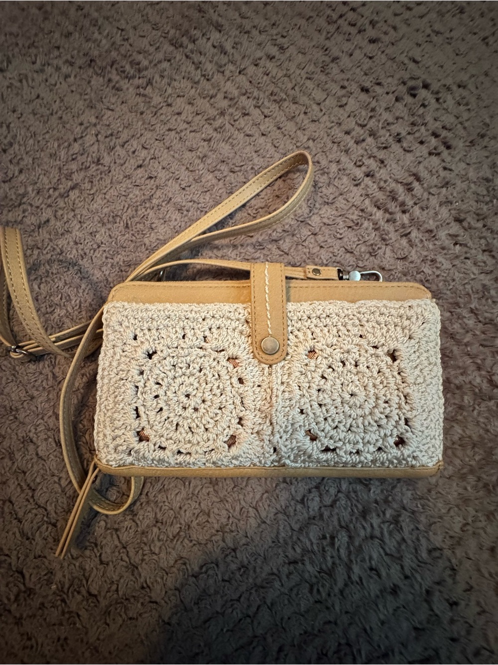 Tan Crochet Wristlet Crossbody Purse